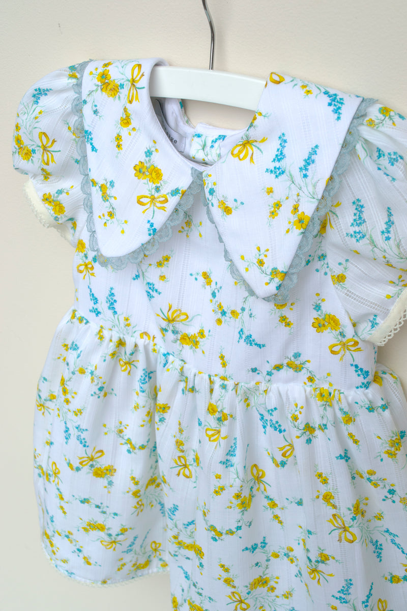 Yellow and Teal Dimity Vintage Fabric Dress
