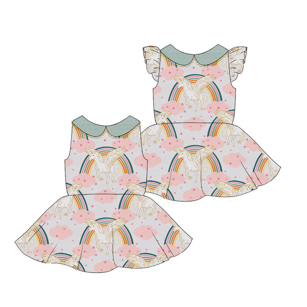 Unicorn Rainbow - Collared Back Twirl Dress